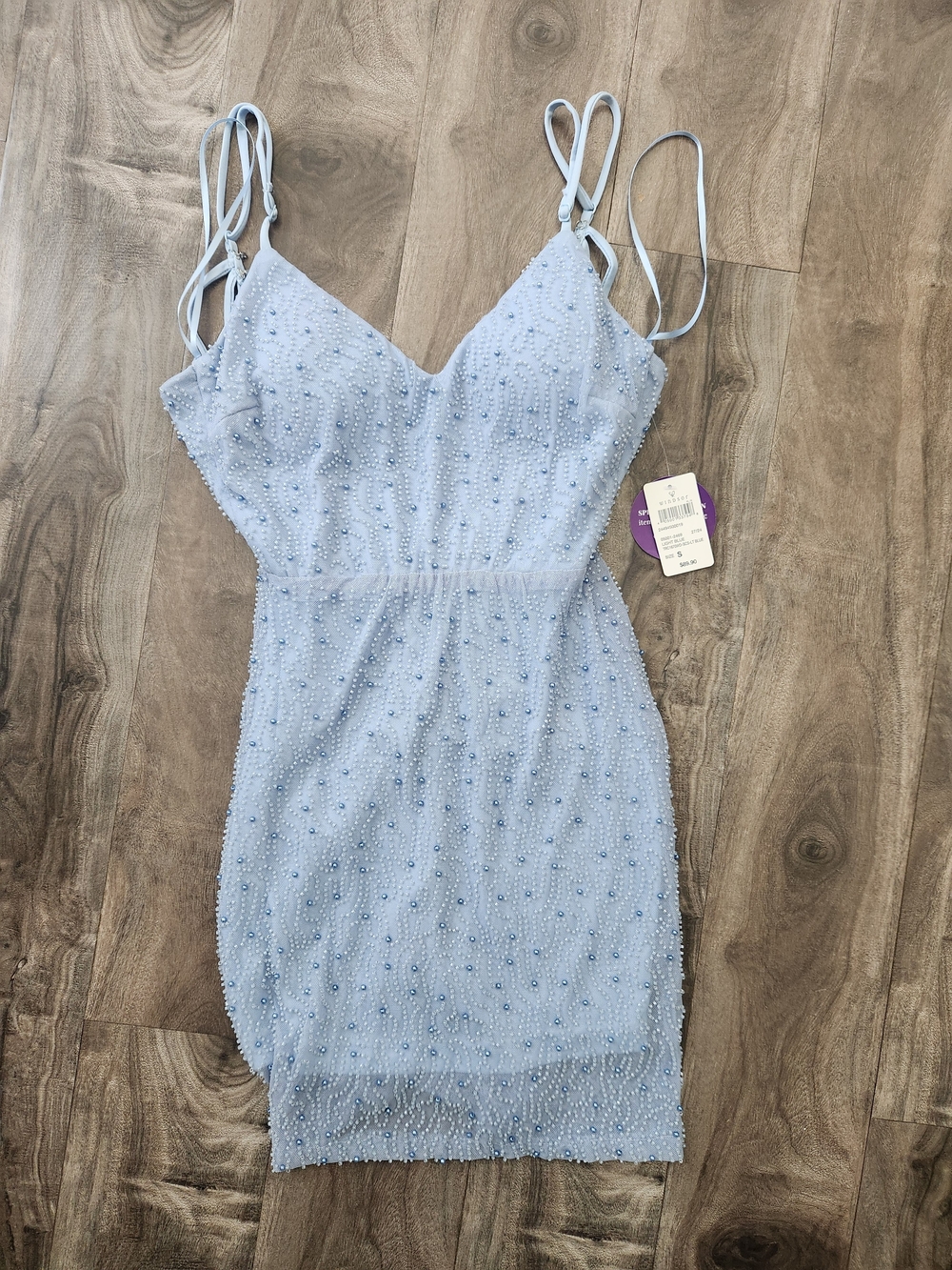 Windsor Light Blue Beaded Mini Dress